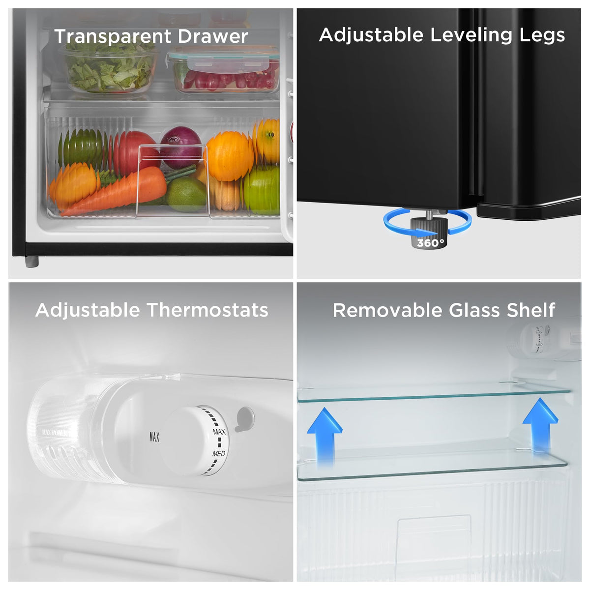 Midea WHD-113FB1 Double Door Mini Fridge with Freezer for Bedroom Office or Dorm with Adjustable Remove Glass Shelves Compact Refrigerator, 3.1 cu ft