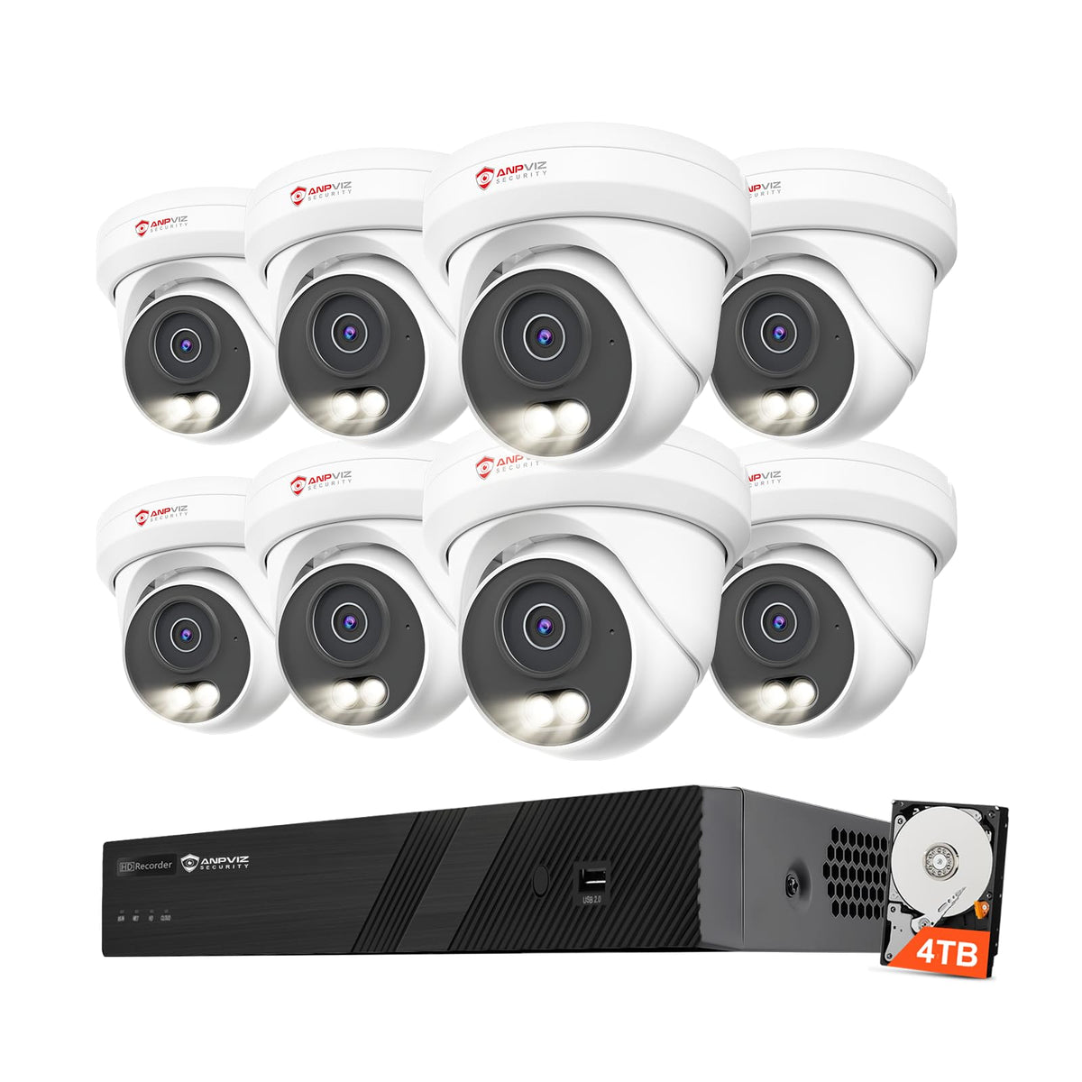 Anpviz 12MP 16CH NVR PoE Security Camera System, 8PCS 3K 6MP Wired IP Turret Cameras Outdoor with AI Human Vehicle Detection, Smart Color Night