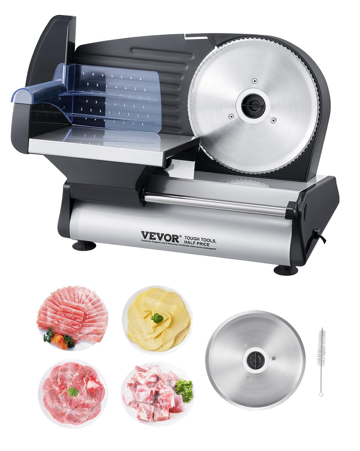 VEVOR Commercial Meat Slicer, 10 inch Electric Food Slicer, 240W Frozen Meat Deli Slicer, Premium Chromium-plated Steel Blade Semi-Auto Meat Slicer