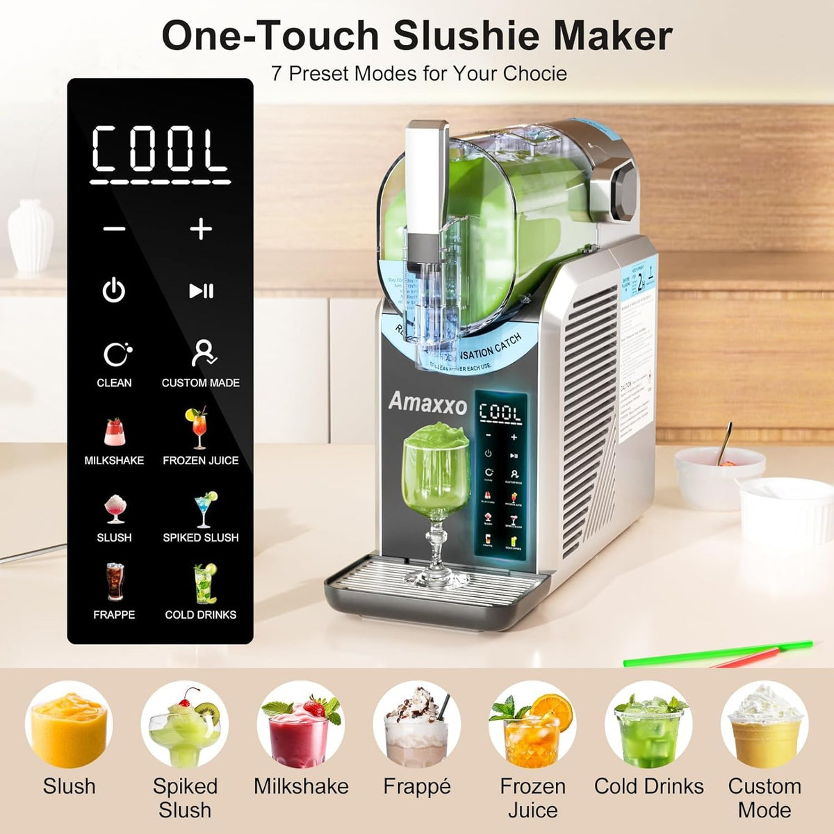 2 IN1 Ice Cream Maker Slushie Machine for Home - 88oz Slushy Machine Maker No Ice Needed Self Cleaning, Frozen Drink Machine, 5 Preset for Soft Serve