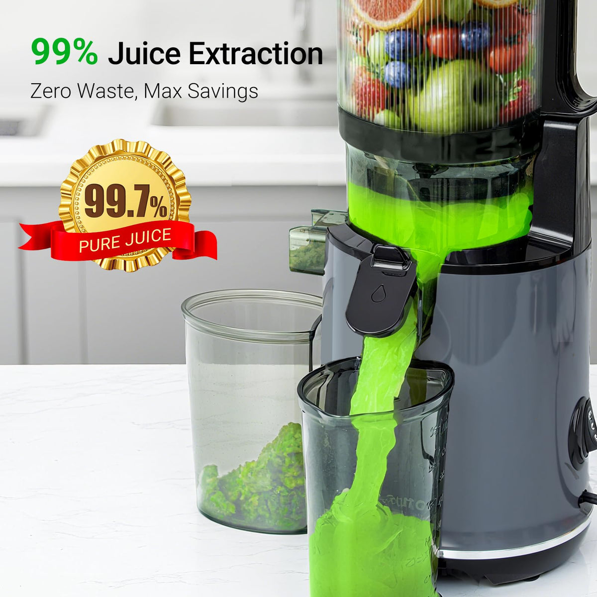 Juicer Machines, Aeitto Cold Press Juicer with Soft & Hard Modes, Quiet Motor, Reverse Function, Juice Extractor Vegetable and Fruit, Masticating