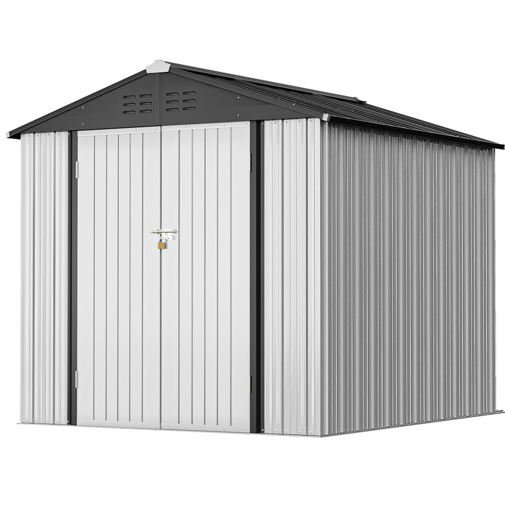 Greesum Outdoor Storage Shed 6 x 8 ft. Utility Tool Shed Metal Storage Garden Shed with Door & Lock for Patio Storage, Brown