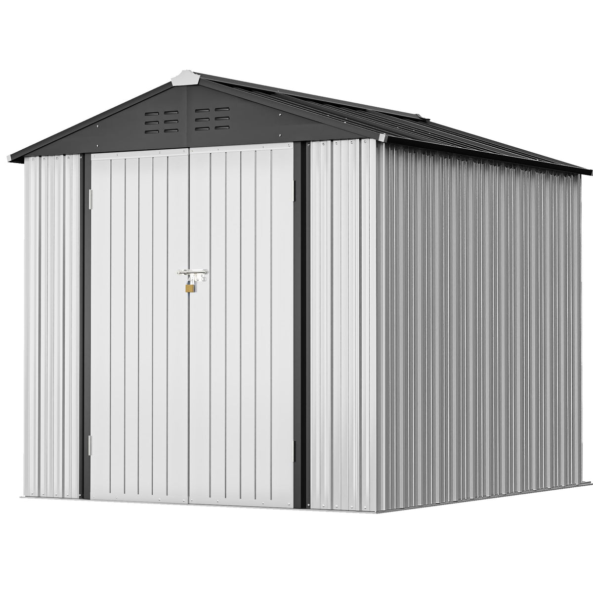 Greesum Outdoor Storage Shed 6 x 8 ft. Utility Tool Shed Metal Storage Garden Shed with Door & Lock for Patio Storage, Brown