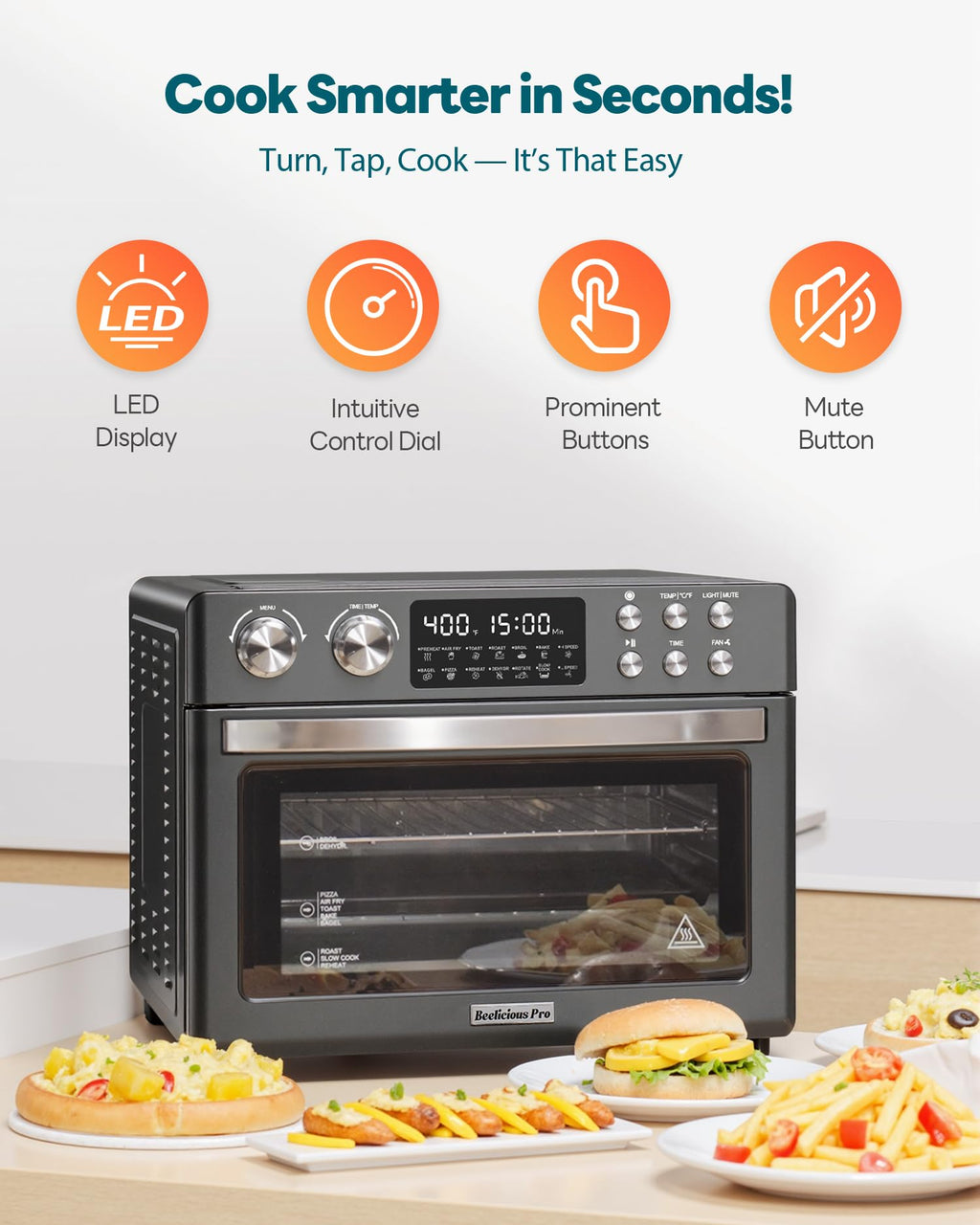 28QT Air Fryer Toaster Oven Combo, Large 12-in-1 Convection Countertop Oven with 3-Layer Cooking, Rotisserie for Chicken, 6 Heating Tubes, Fast