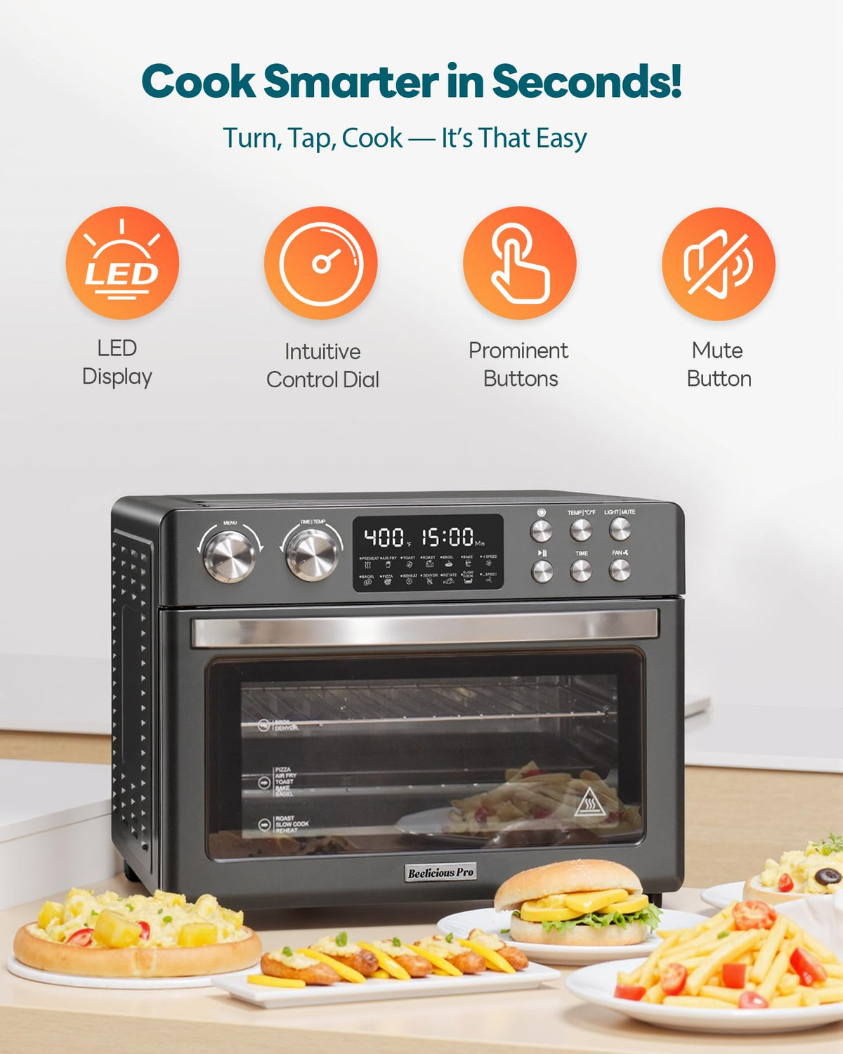 28QT Air Fryer Toaster Oven Combo, Large 12-in-1 Convection Countertop Oven with 3-Layer Cooking, Rotisserie for Chicken, 6 Heating Tubes, Fast