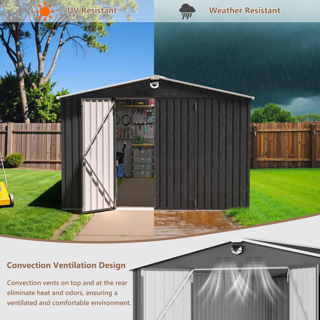 10x12 FT Outdoor Storage Shed, Metal Garden Shed - Tool Storage Sheds with Lockable Doors & 1 Clear Window, Waterproof Outside Storage Building for