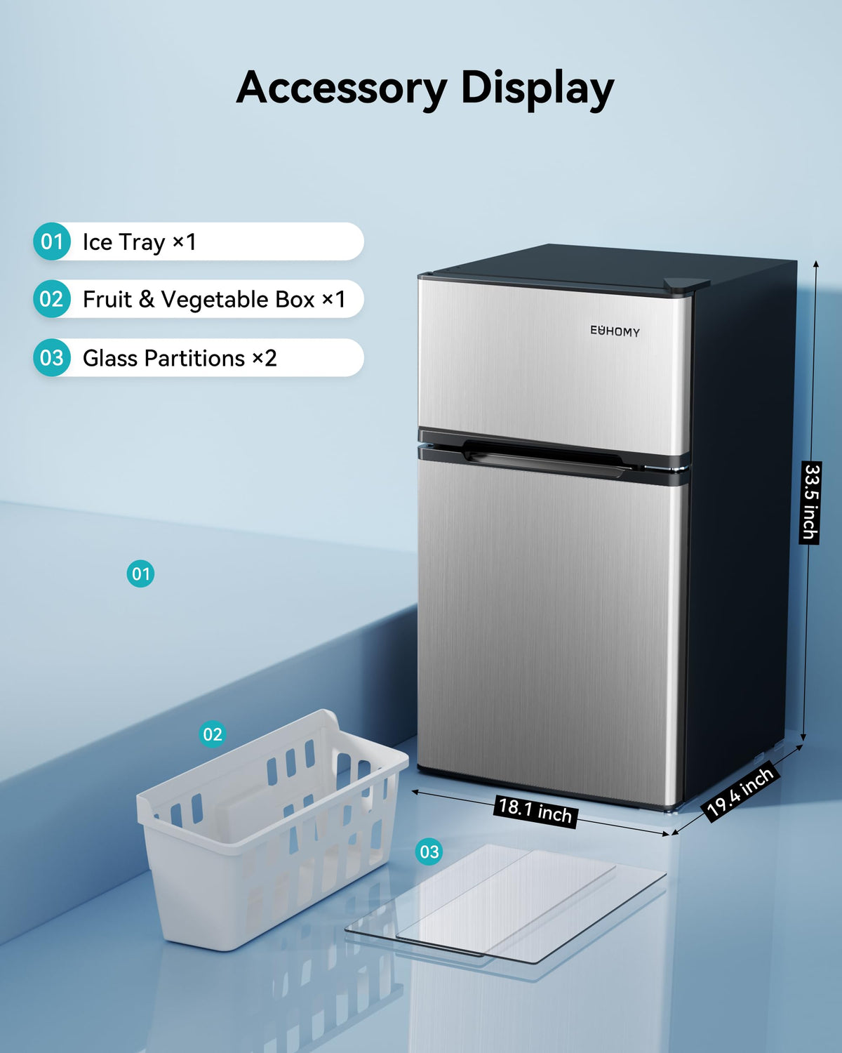 EUHOMY 3.2 Cu.Ft. Refrigerator with Freezer, 2 Door Fridge, Adjustable ThermostatLarge Capacity, Refrigerator for Kitchen/Dorm/Office/Apartment