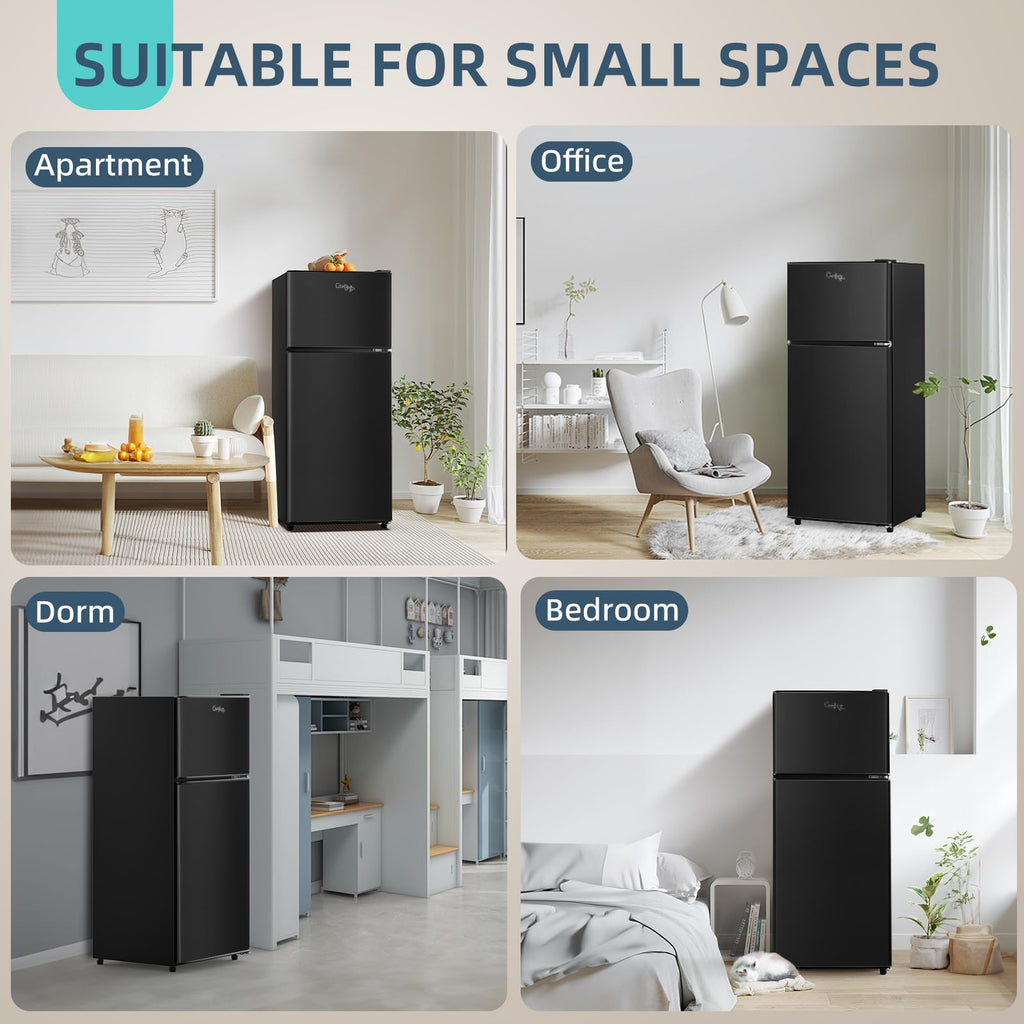 2.9 Cu.Ft Compact Double Door Mini Fridge - Top Freezer & Bottom Refrigerator | Energy Save,7-Level Precision Cooling | Ideal for Dorm, Bedroom