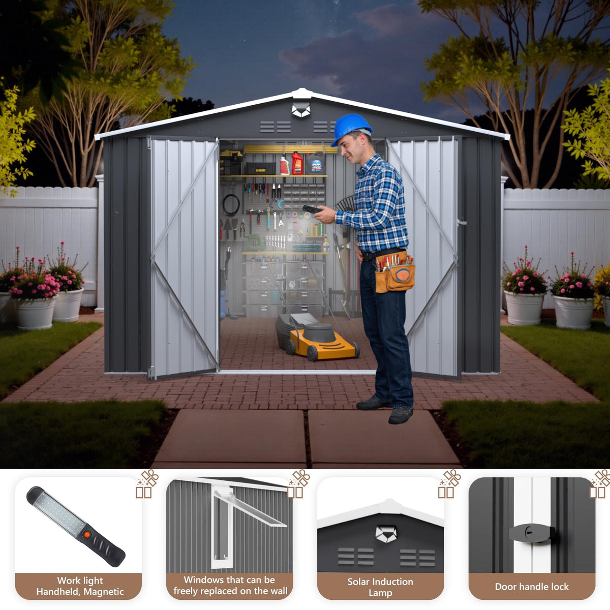 10x12 FT Outdoor Storage Shed, Metal Garden Shed - Tool Storage Sheds with Lockable Doors & 1 Clear Window, Waterproof Outside Storage Building for