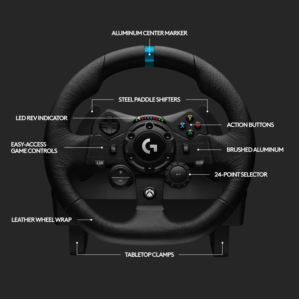 Logitech G923 Racing Wheel and Pedals, TRUEFORCE up to 1000 Hz Force Feedback, Gaming Steering Wheel PS5, PS4, PC, Mac, Genuine Leather- Black