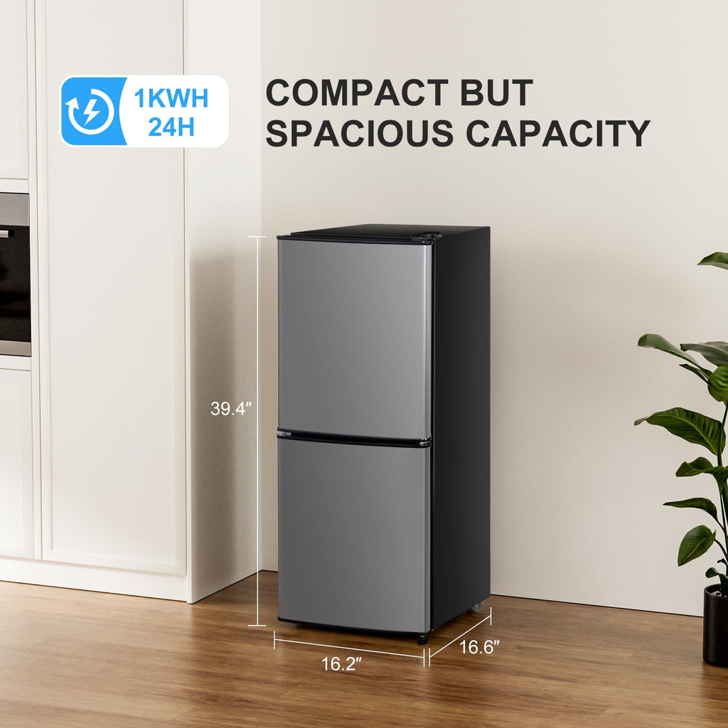 2.9 Cu.Ft Compact Double Door Mini Fridge - Top Freezer & Bottom Refrigerator | Energy Save,7-Level Precision Cooling | Ideal for Dorm, Bedroom