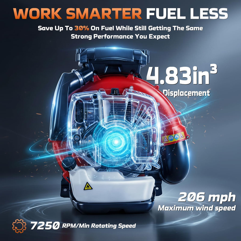 80cc Gas Backpack Leaf Blower, 900CFM 206MPH 2-Stroke Engine, Heavy-Duty Leaf & Snow Blower for Lawn, Garden & Commercial Use (853 EZ)