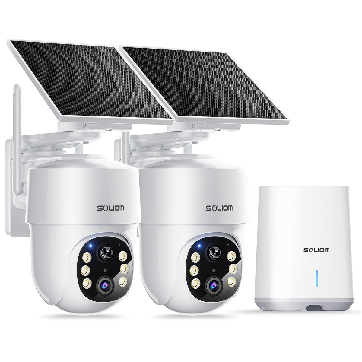 SOLIOM- 5MP Security Cameras Wireless Outdoor, No Subscription,4-Cam Pack, Solar Powered Home Security Camera with 360 Auto Tracking, Pan & Tilt, 3K