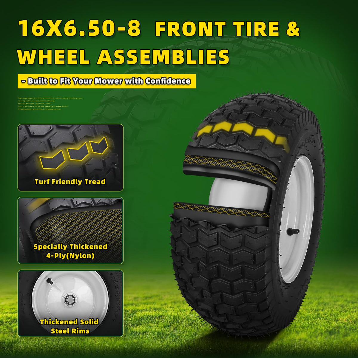 (2 Pack) 20x8.00-8 Tubeless Rear Riding Mowers Tire and Wheel Assemblies
