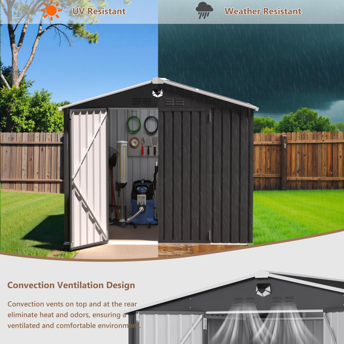 10x12 FT Outdoor Storage Shed, Metal Garden Shed - Tool Storage Sheds with Lockable Doors & 1 Clear Window, Waterproof Outside Storage Building for