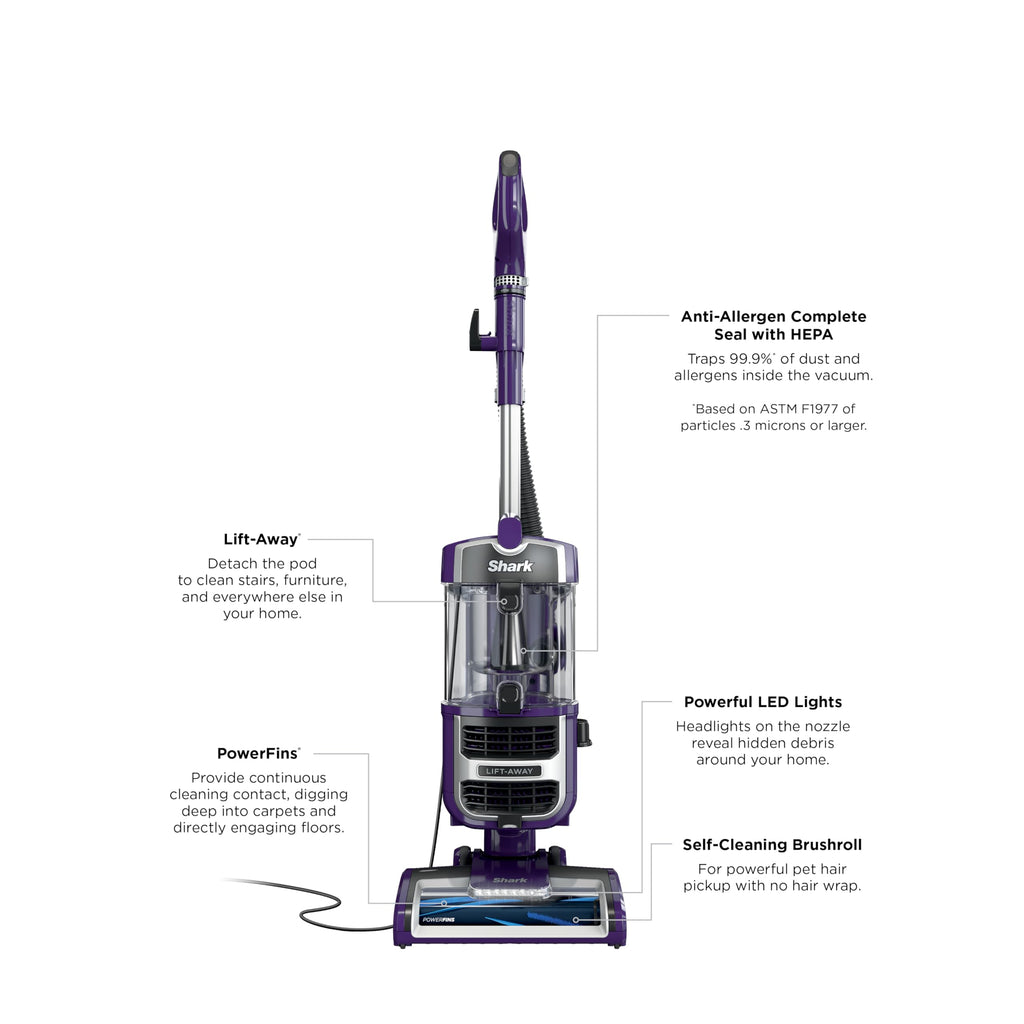 Shark NV501 Rotator Professional Lift-Away Upright Vacuum with HEPA Filter, Swivel Steering, LED Headlights, Wide Upholstery Tool, Dusting Brush &