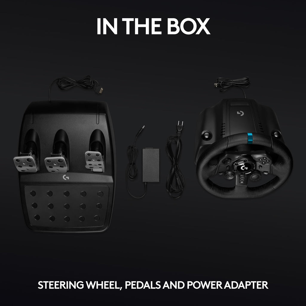 Logitech G923 Racing Wheel and Pedals, TRUEFORCE up to 1000 Hz Force Feedback, Gaming Steering Wheel PS5, PS4, PC, Mac, Genuine Leather- Black