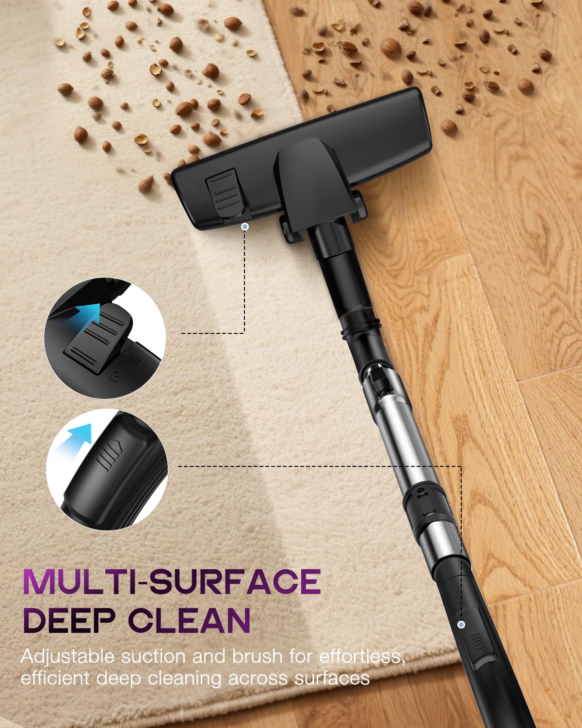Zefiro Cordless Vacuum Cleaner for Home,45Mins Runtime Stick Vacuum Cleaners, Anti-Tangle and 1.5L Dust Cup, Lightweight Vacuum for Hardwood Floor
