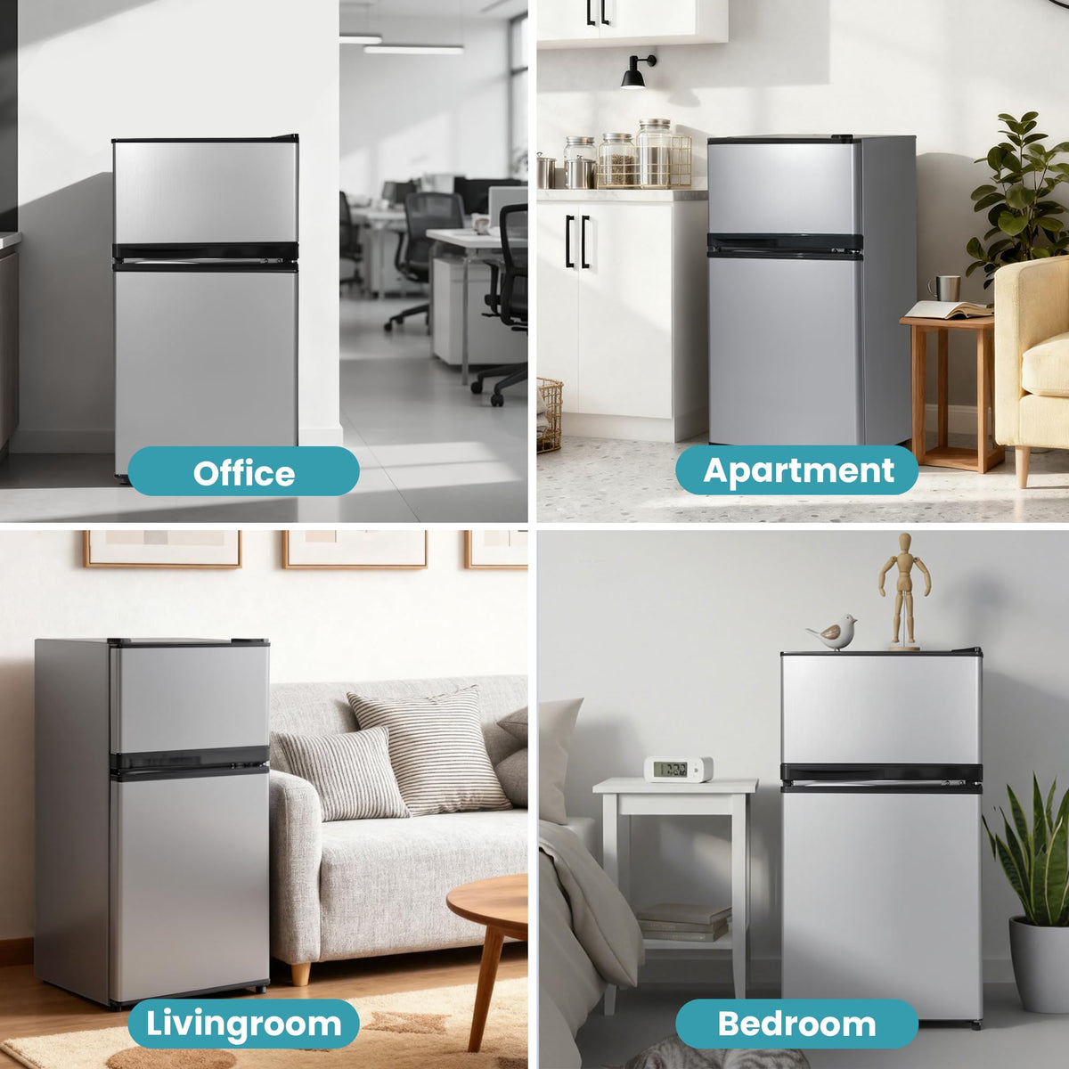 Double Door Refrigerator with Freezer, 3.5 Cu.Ft, Small Fridge with Freezer, 7 Settings Temperature Adjustable, Mini Refrigerator for Office Dorm