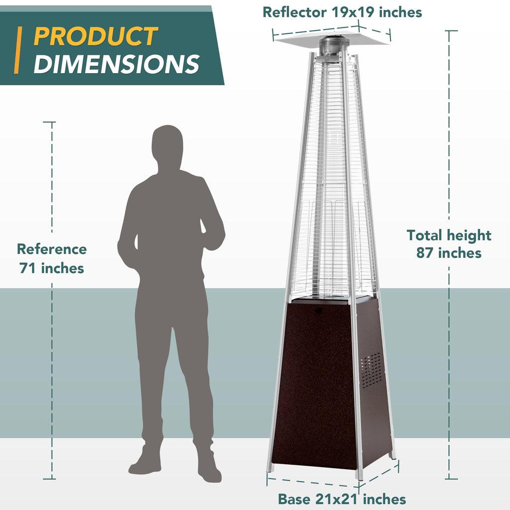 PAMAPIC Patio Heater, 42,000 BTU Quartz Glass Tube Brown Tower Propane Outdoor Heater with Cover