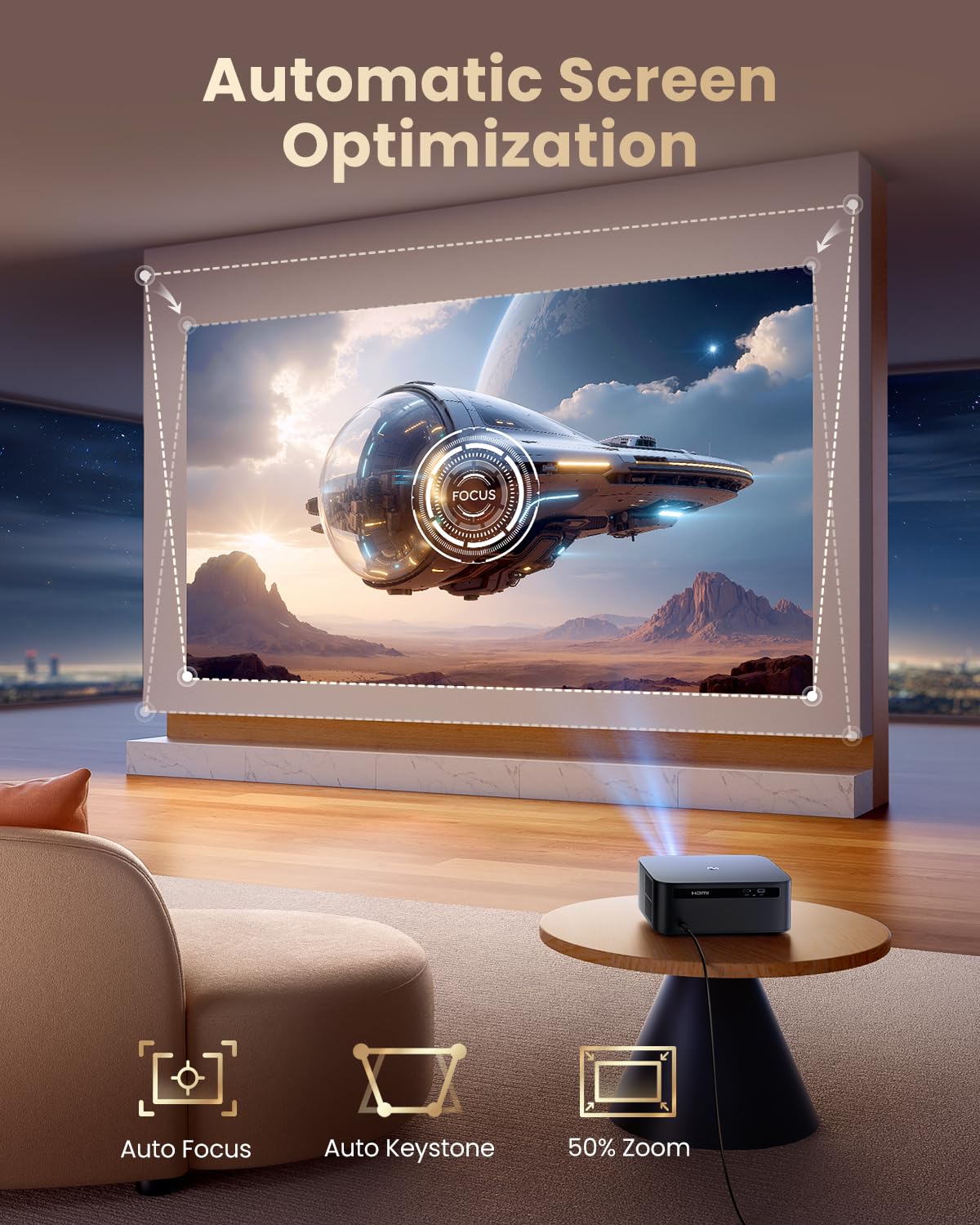 1200 ANSI/Google TV/4K Supported Smart Projector with WiFi & Bluetooth, Outdoor & Home Movie Projectors with Voice Control,Auto Focus & Keystone