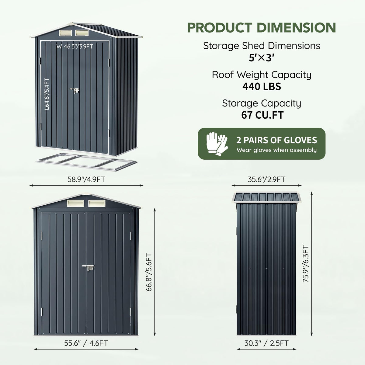 10x10 FT Outdoor Metal Storage Shed, Double Swing Doors, 2 Clear Windows,Tool Shed for Garden, Patio, Backyard Nightblue