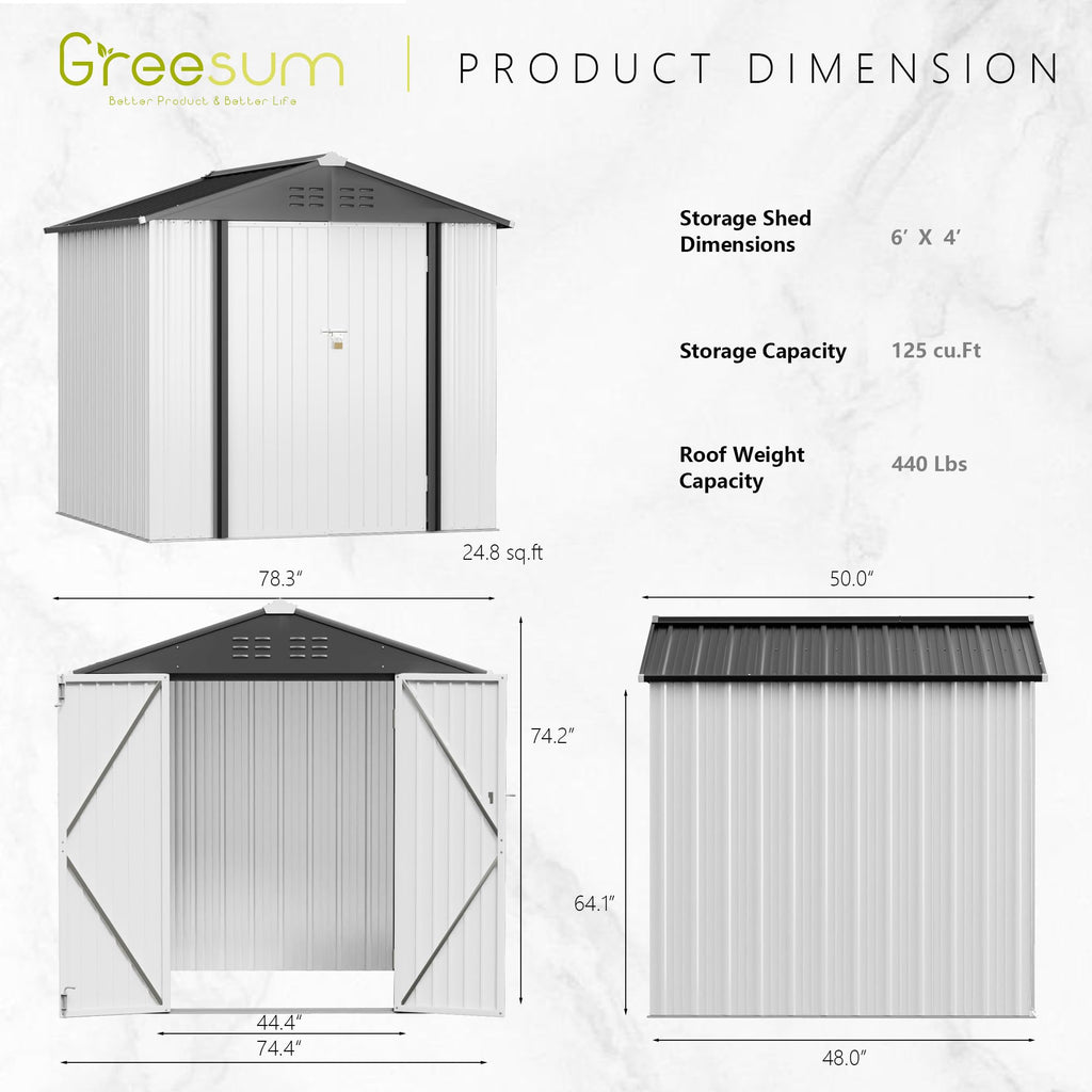 Greesum Outdoor Storage Shed 6 x 8 ft. Utility Tool Shed Metal Storage Garden Shed with Door & Lock for Patio Storage, Brown