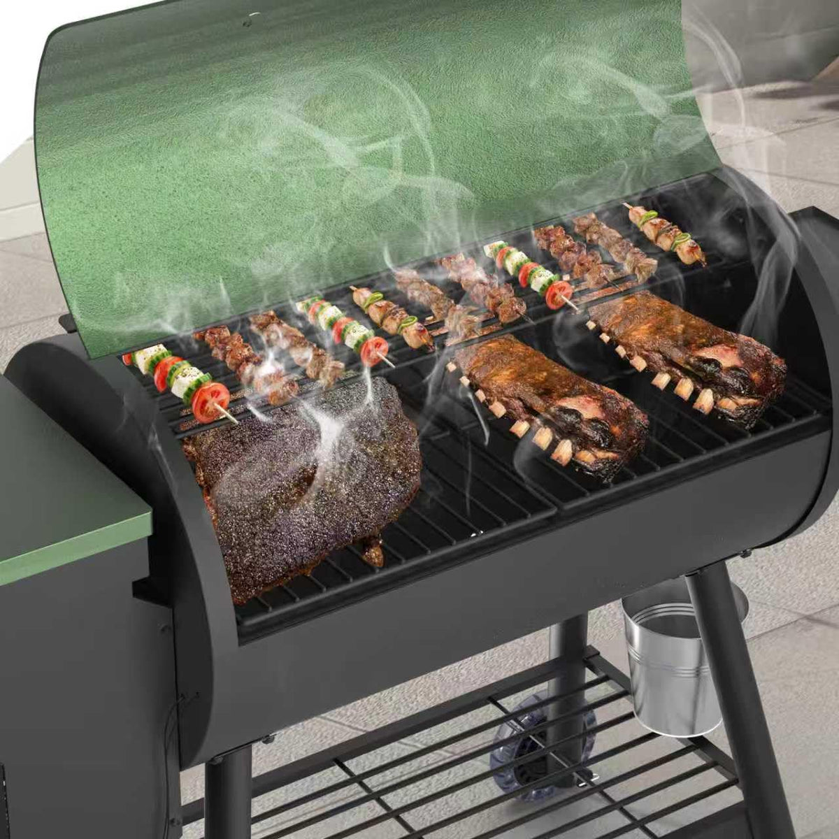 Pellet Smoker Grill Combo, 456 SQ.IN Cooking Area with PID Temperature Control (180-450F) Electric BBQ Meat Grills & Smokers, Patio Backyard for