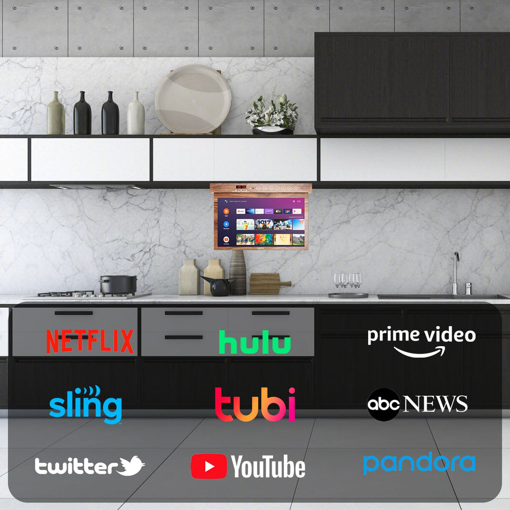 SYLVOX 15.6" Under Cabinet Smart TV C 360 Rotation, 90 Flip-Down Screen, Wireless Connectivity, Space-Saving Design for Kitchen, Bedroom, or RV.