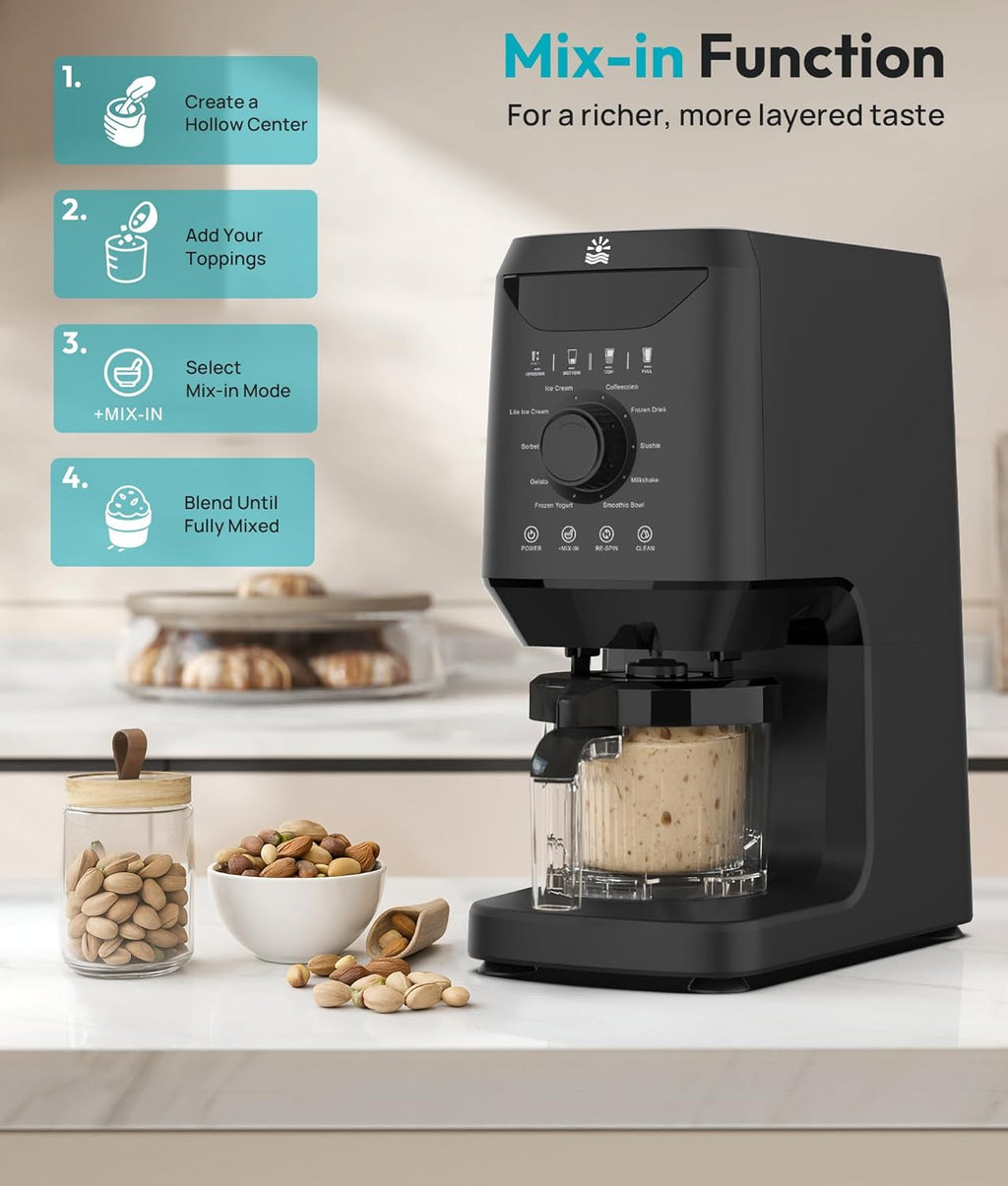 Automatic Ice Cream Maker Machine - 12-in-1 Ice Cream Maker with 2 Pint Containers & Lids, 2-5 Min Homemade Gelato, Sorbet and Frozen Yogurt Maker