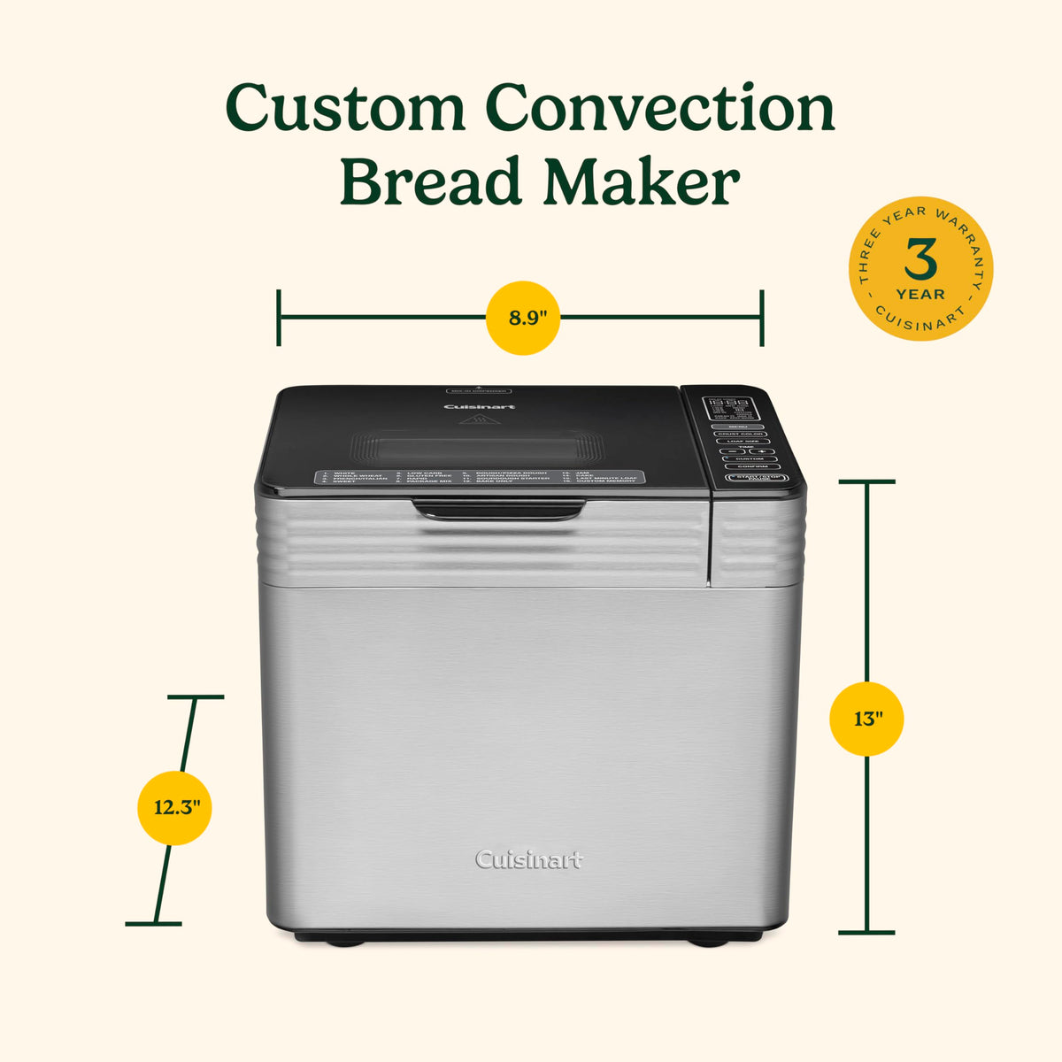 Cuisinart Bread Maker Machine, Stainless Steel Convection Bread Machine with 16 Menu Options, 3 Loaf Sizes Up to 2 Lb., 3 Crust Colors, Includes