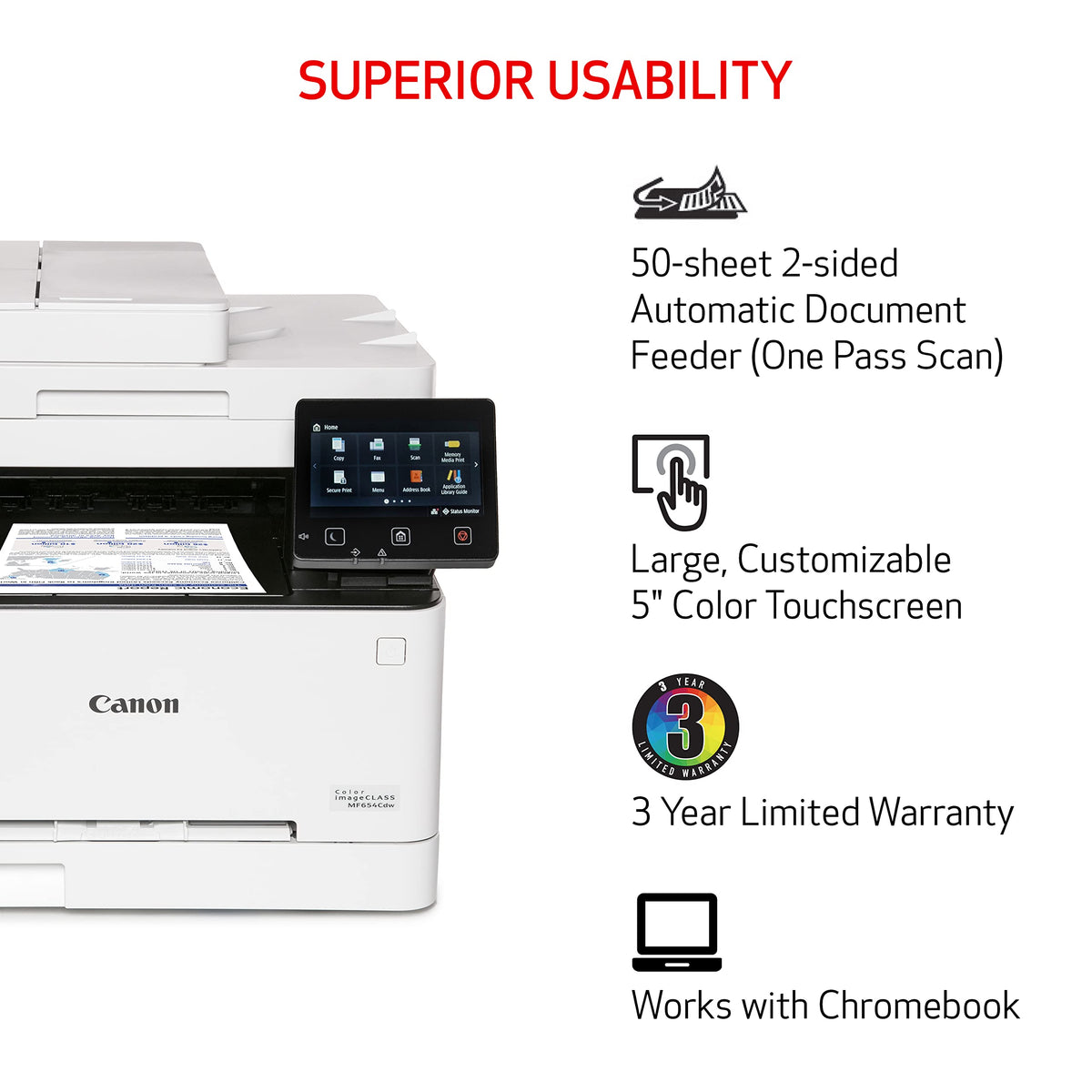Canon Color imageCLASS MF665Cdw - Wireless Duplex Laser Printer, All-in-One with Copier, Scanner, Fax, Auto Document Feeder, 3 Year Limited Warranty