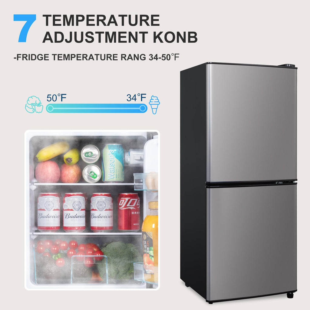 2.9 Cu.Ft Compact Double Door Mini Fridge - Top Freezer & Bottom Refrigerator | Energy Save,7-Level Precision Cooling | Ideal for Dorm, Bedroom