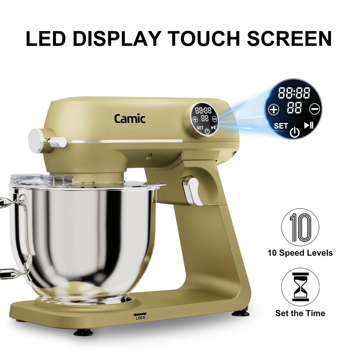 8.45 QT All Metal Stand Mixer,10 Speed Large Capacity Kitchen Mixer with Digital Timer & Tilt-Head, Electric Mixer with Whisk Dough Hook Mixing