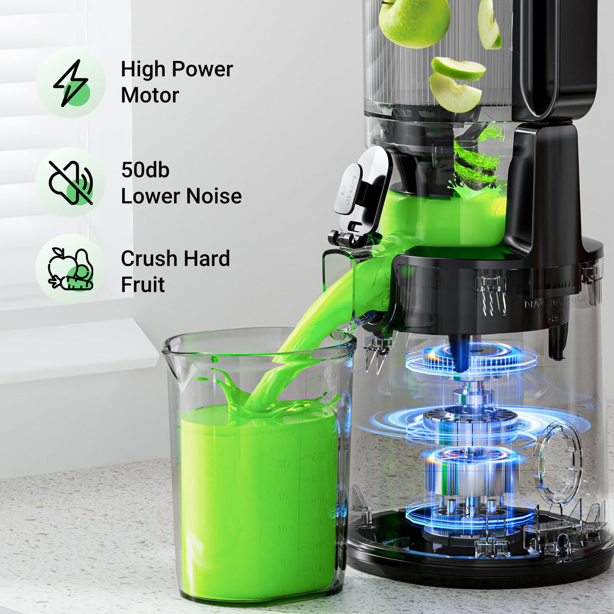 Juicer Machines, Aeitto Cold Press Juicer with Soft & Hard Modes, Quiet Motor, Reverse Function, Juice Extractor Vegetable and Fruit, Masticating