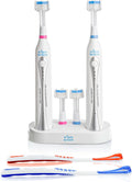 Triple Bristle Sonic Duo elektrische tandenborstel voor gezinnen en koppels (tandenborstels en dubbele oplaadbare standaard en 4 opzetborstels) Inhoud: 2 stuks