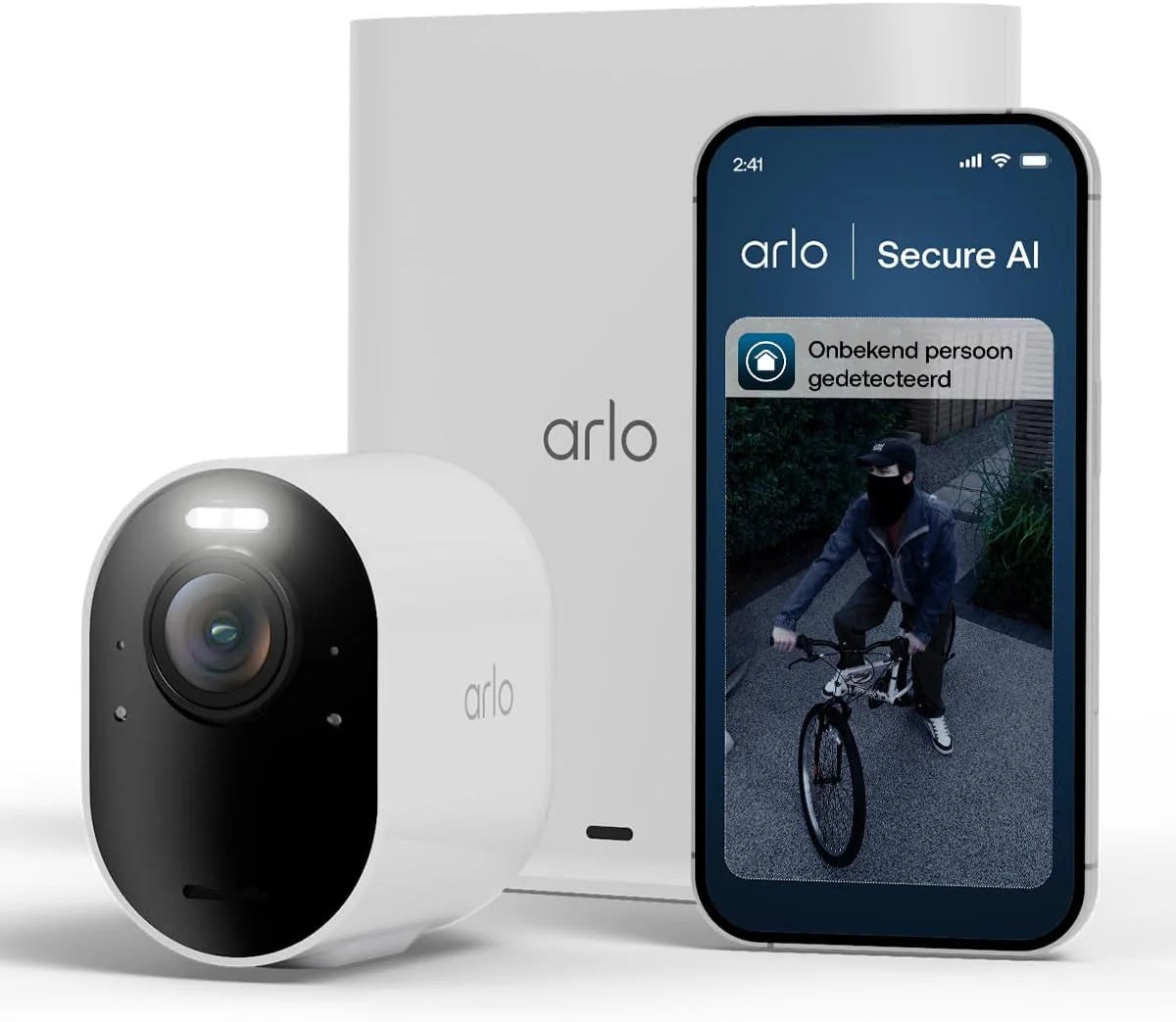 Arlo Ultra 3 draadloze WiFi beveiligingscamera buiten, 4K UHD, 180° kijkhoek, AI-detectie, auto-tracking, kleurennachtzicht, 2-weg-audio, lokale opslag, Arlo Secure proefperiode, 4 cam met SmartHub(Nieuw Ultra 3/Wit/Extra camera (zonder hub))