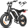 ESKUTE V202 Elektrische fiets voor volwassenen, Fat Bike 20 x 4.0 met afneembare accu 48 V 20,8 Ah, e-bike all-terrain, 7 versnellingen, mechanische schijfremmen(Zwart/Voetsteunen + Achterverlenging)