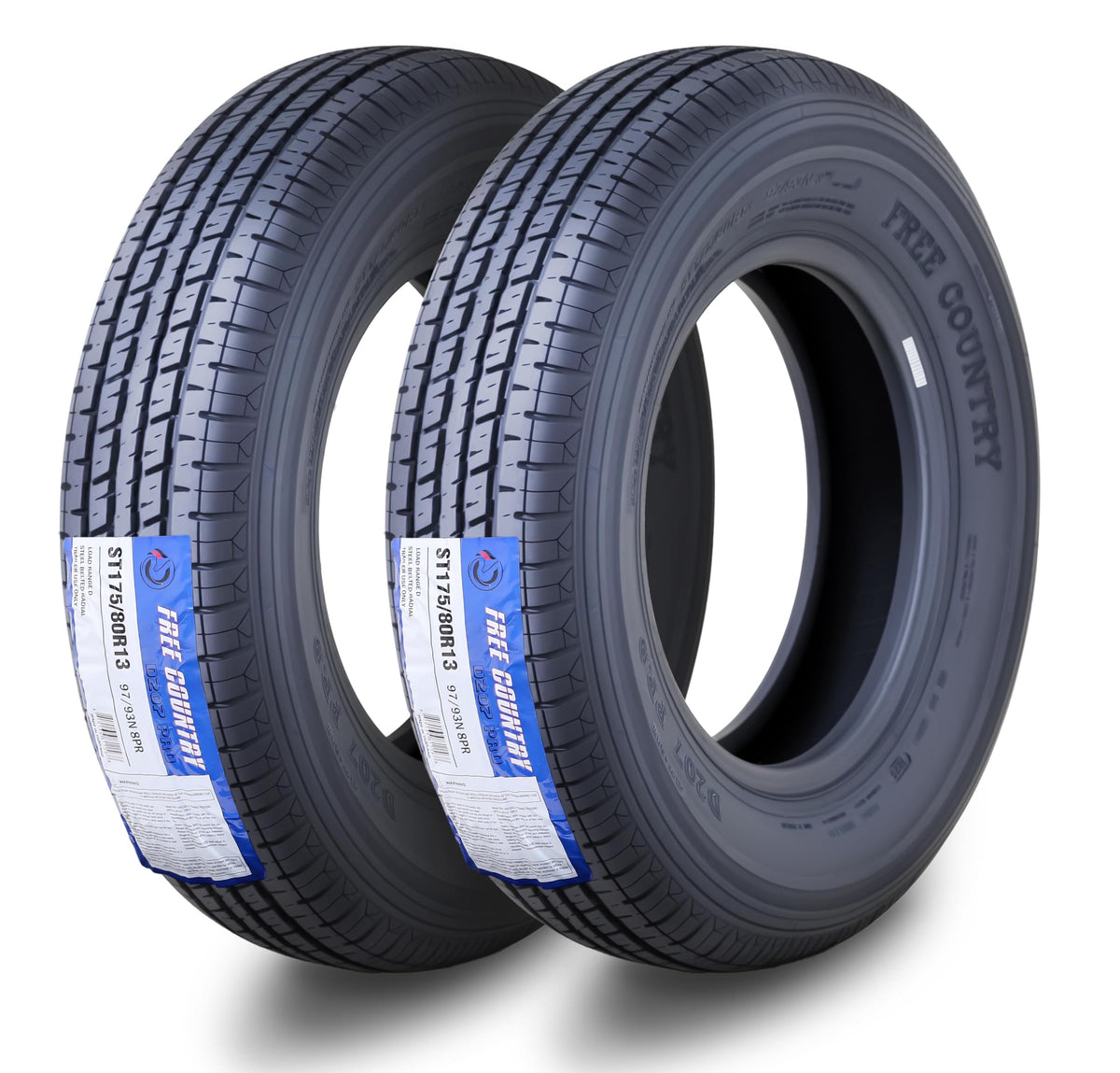 Free Country ST205/75R15 Prem Trailer Tires 8PR LR D 107N w/Scuff Guard, S2
