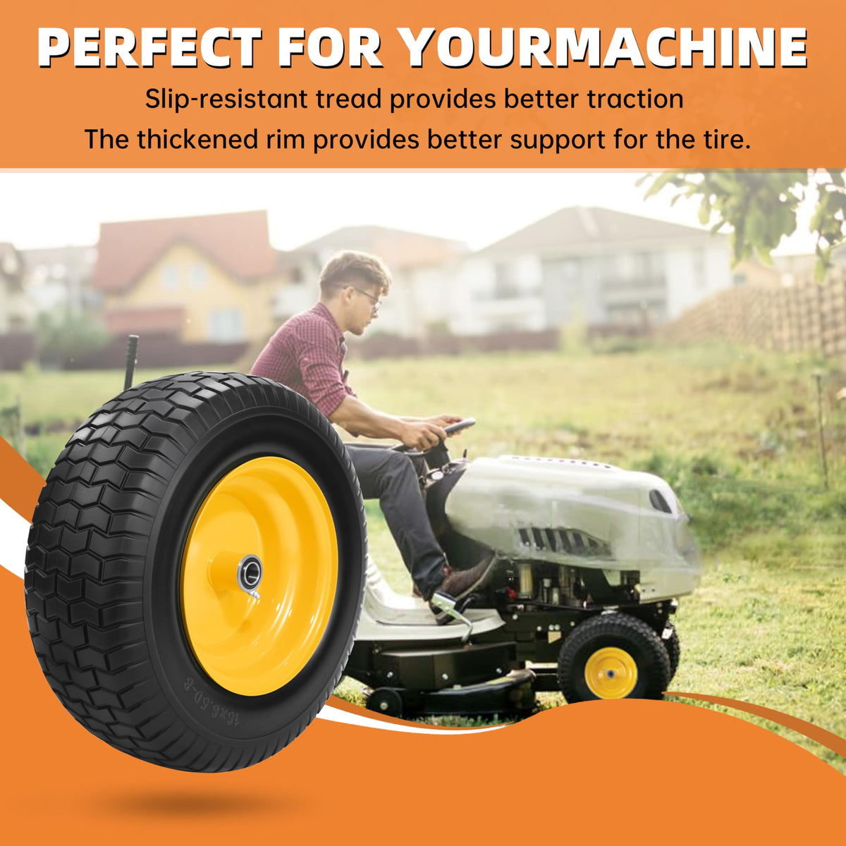 2-Pack 20x10.00-8 Tubeless Lawn Mower Rear Tire and Wheel Assembly, 4-Ply.