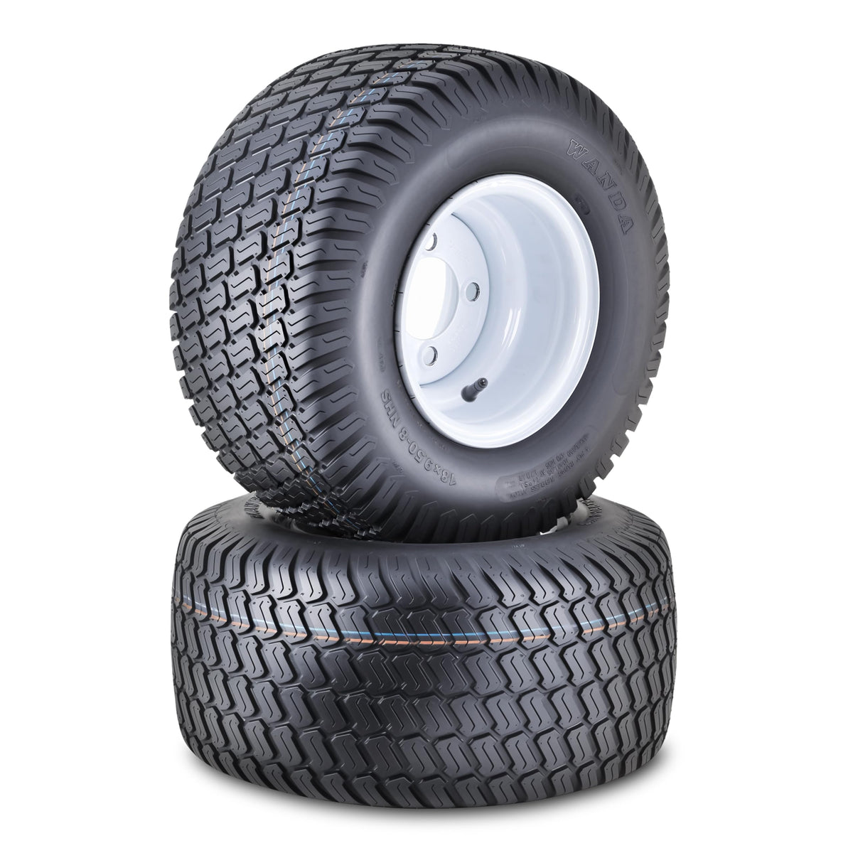 WANDA Lawn Mower Tractor Tire Wheel 18X7.5-8 4PR w/ 4X4" PCD White Rim,SET2