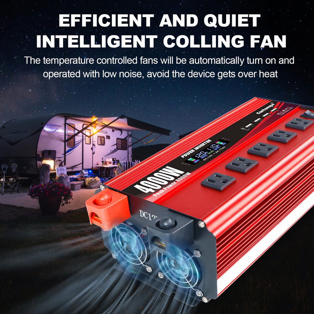 4000W Power Inverter 12V to 110V/120V DC to AC with LCD Display, Remote Controller 5 x AC Outlets and 4 x 3.1A USB Car Adapter for Car Truck Boat RV