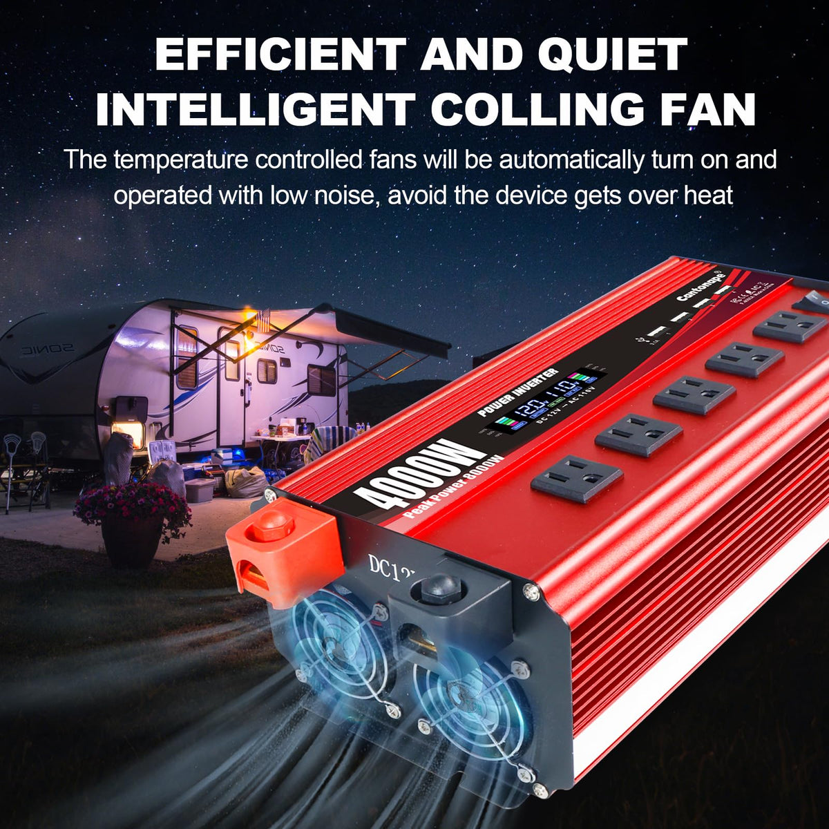 4000W Power Inverter 12V to 110V/120V DC to AC with LCD Display, Remote Controller 5 x AC Outlets and 4 x 3.1A USB Car Adapter for Car Truck Boat RV