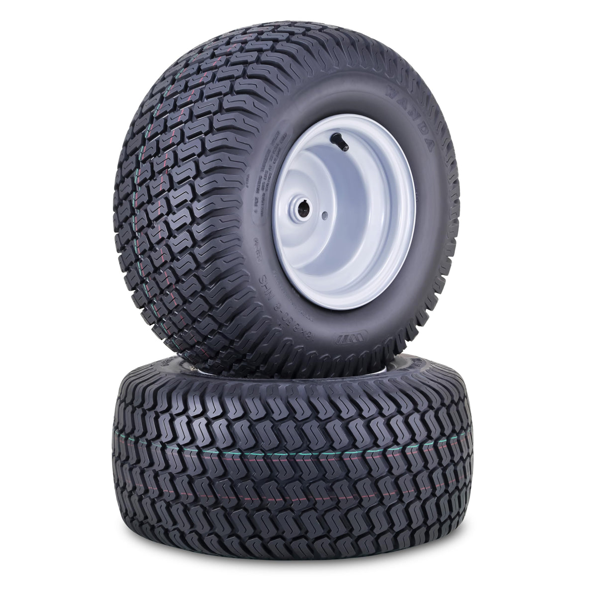 WANDA Lawn Mower Tire Wheel 18X8.5-8 4PR w/4X4" PCD Silver Rim-13028, Set 2