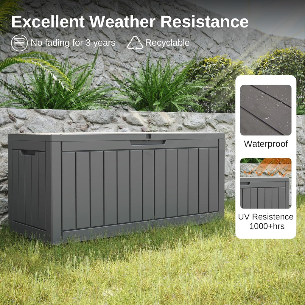 EAST OAK Outdoor Storage Box, 120 Gallon Deck Box with Stainless Steel Rods Large Resin Storage Bin for Patio Cushions, Garden Tools, Waterproof and
