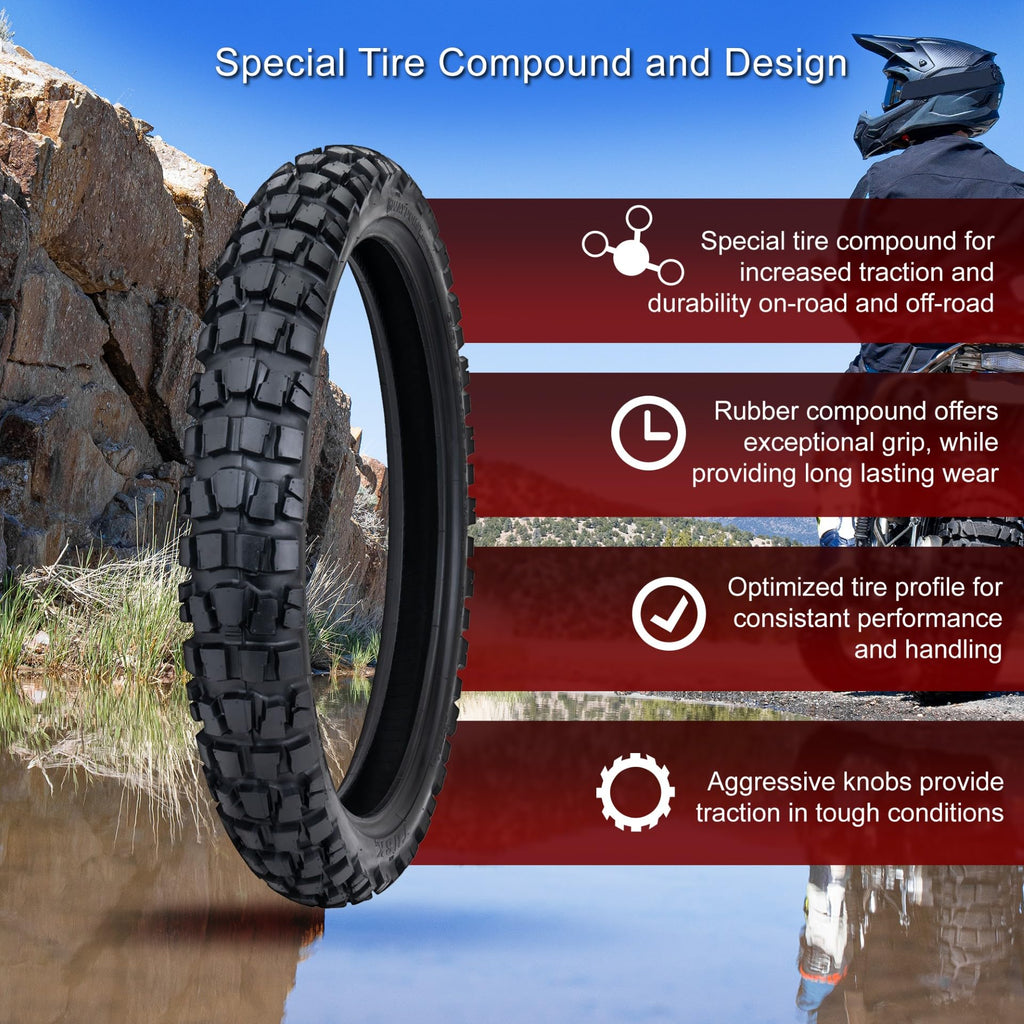 Tusk Waypoint Adventure Motorcycle Tire Set â 90/90-21 Front & 130/90-17 Rear (68R) Tube Type