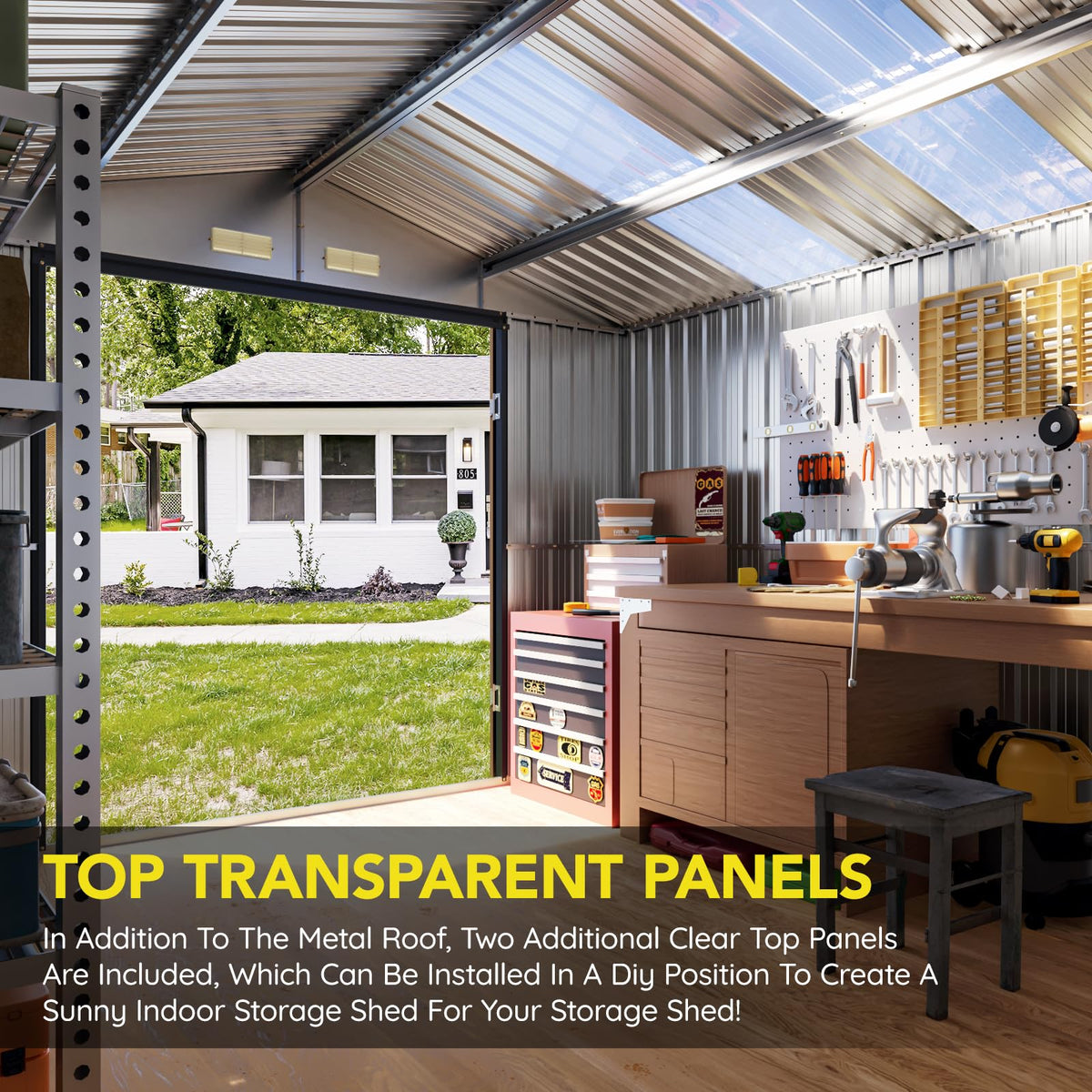 10x10 FT Outdoor Metal Storage Shed, Double Swing Doors, 2 Clear Windows,Tool Shed for Garden, Patio, Backyard Nightblue