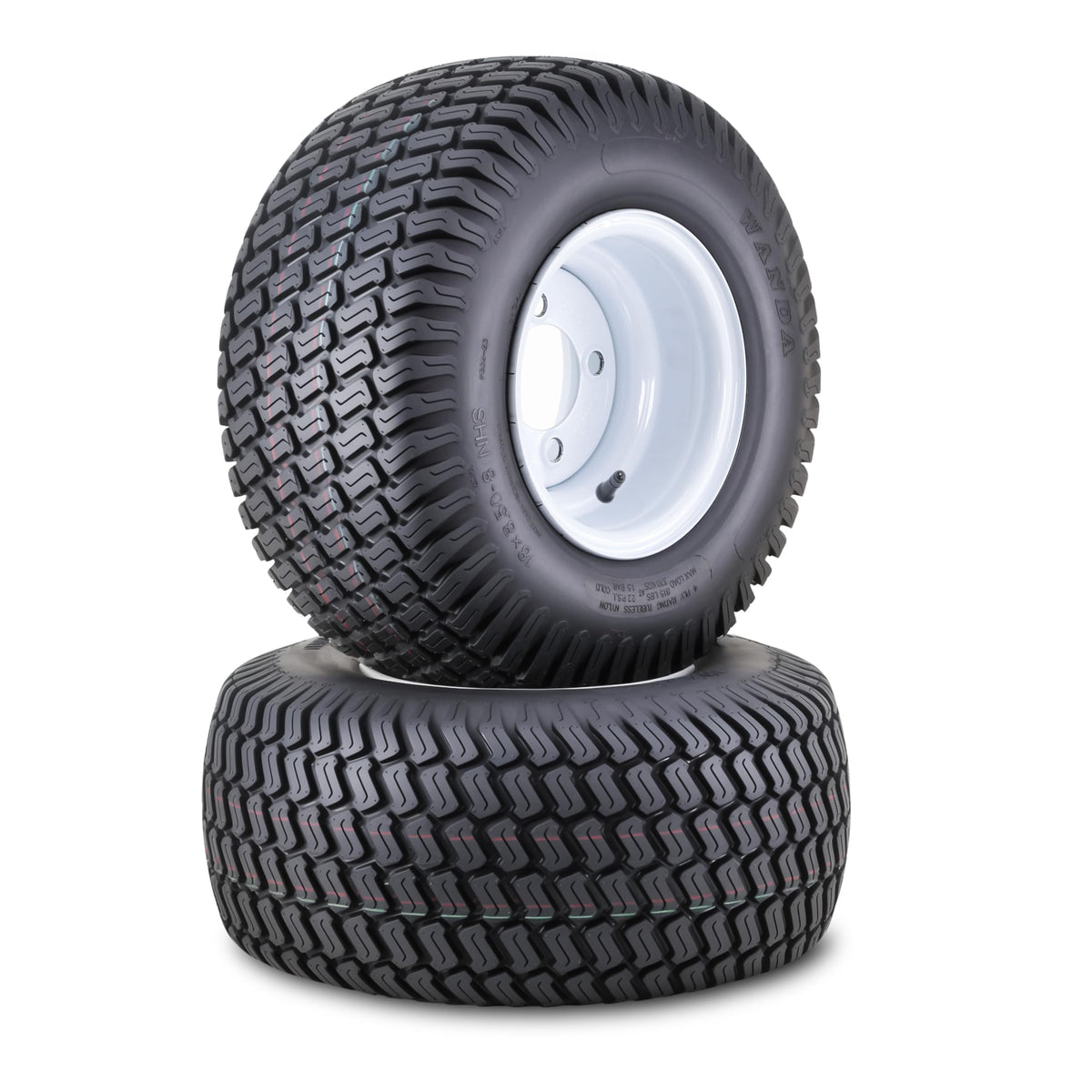 WANDA Lawn Mower Tractor Tire Wheel 18X7.5-8 4PR w/ 4X4" PCD White Rim,SET2