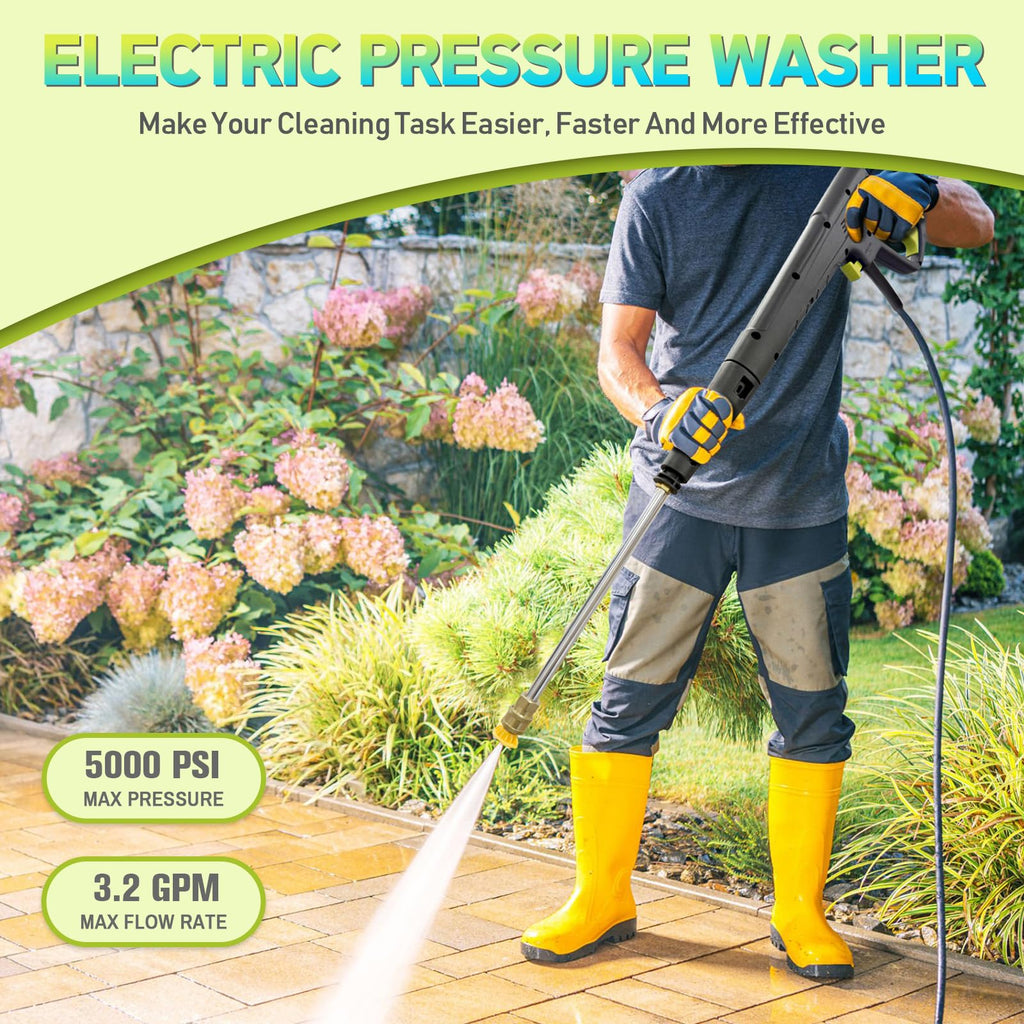 Pressure Washer Power Washers with Touch Screen, 5000PSIIMAX, High Pressure Cleaning Machine with 4 Quick Connect Nozzles and Foam Cannon for Cars