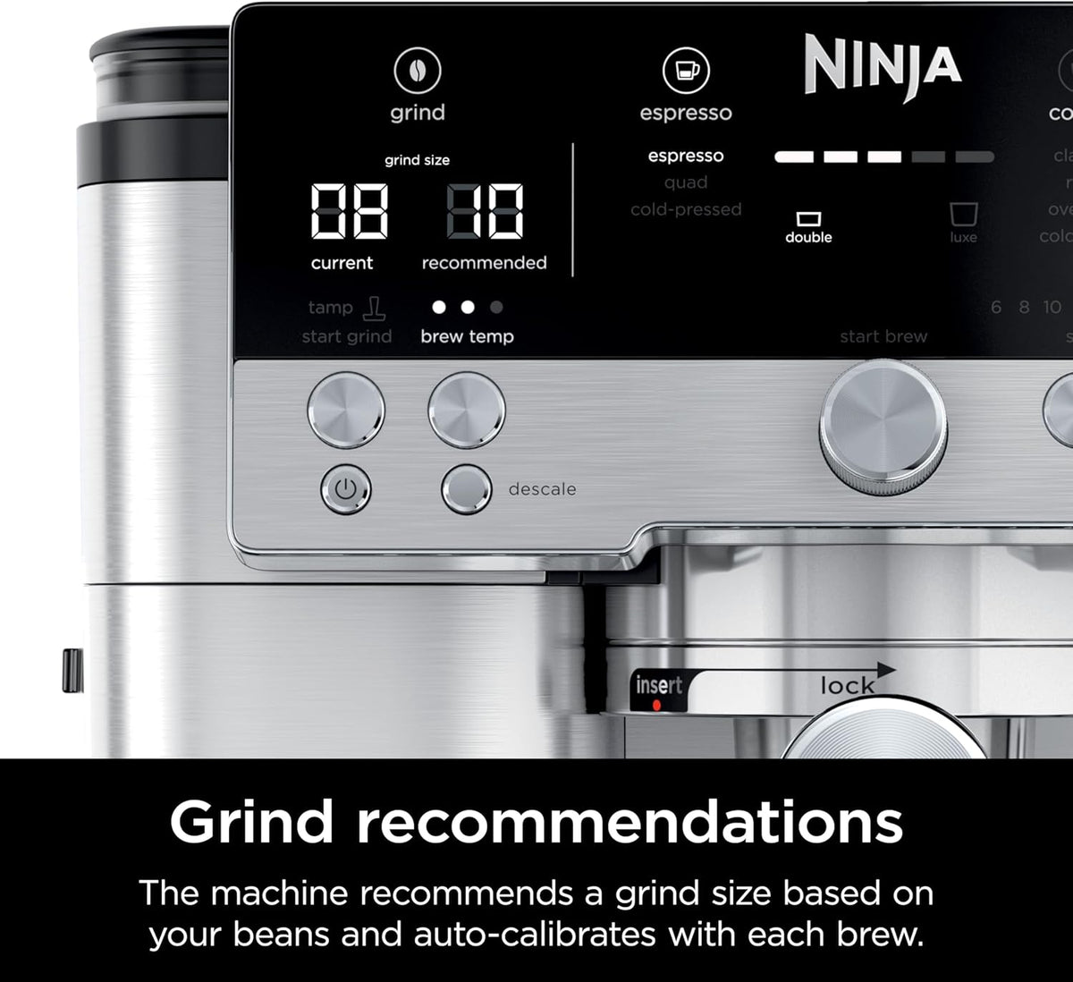 Ninja R-ES601 Luxe Caf Premier Series Espresso Machine, Drip Coffee, Cold Brew, Grinder, Tamper, Frother, Silver (Renewed)